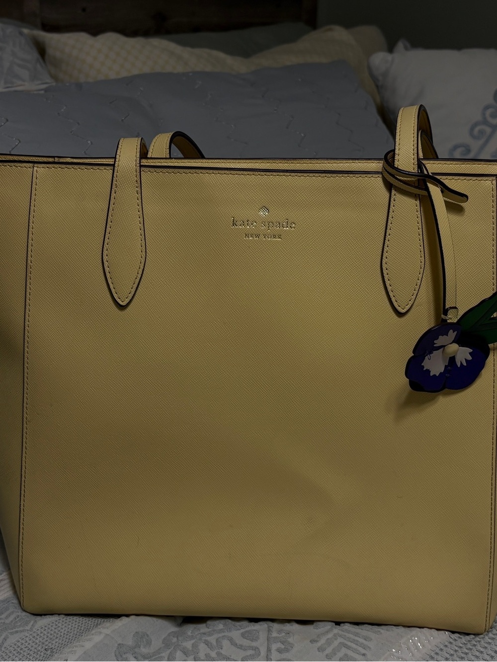 kate spade Yellow Saffiano Leather Tote with Floral Charm